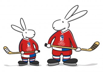 Maskoty hokejového šampionátu jsou Bob a Bobek, králíci z klobouku 