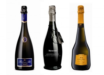 Zleva: Bohemia Sekt Prestige brut, Mionetto Prosecco Valdobbiadene DOCG a Cavas Hill Vintage Reserva