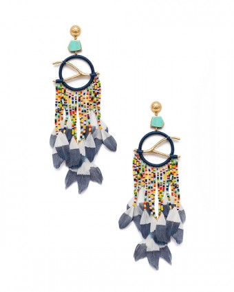 Dreamcatcher Earrings in Multi Blue-Vintage Gold