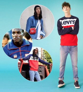 Sportovn logo Levis, (fotografie z Olympidy 1984: sprinter Carl Lewis  vyhrl 4 zlat medaile, 100 m, 200 m, 4 x 100 m a skok do dlky)