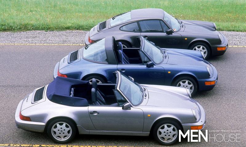 Porsche 911 Carrera 4 3.6 Cabriolet, 1990; Vpředu: 911 Carrera 4 3.6 Cabriolet, Uprostřed: 911 Carrera 4 3.6 Targa; Vzadu: 911 Carrera 4 3.6 Coupé